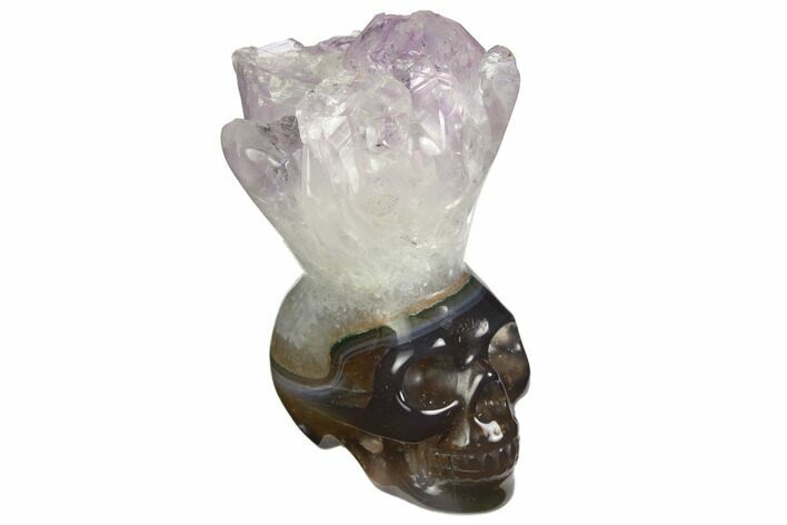Polished Agate Skull with Amethyst Crown #149566